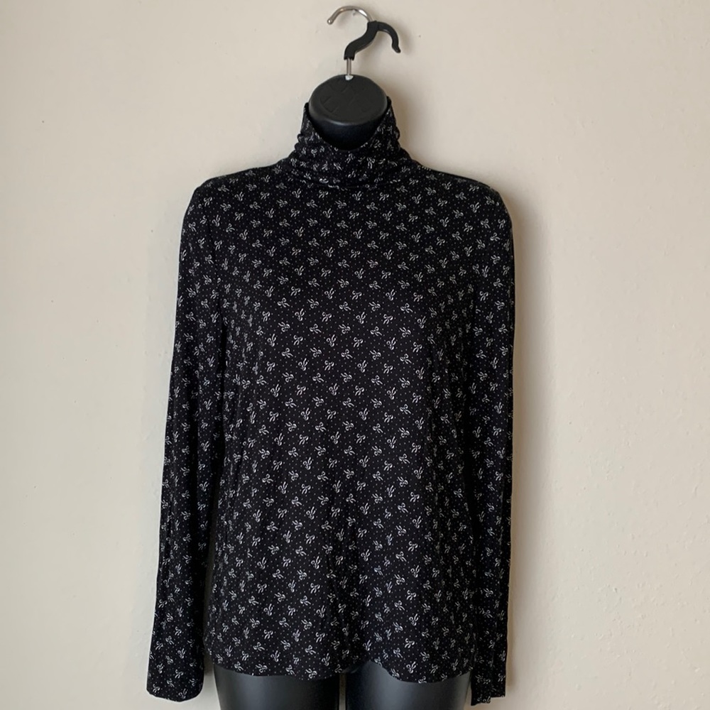 Loft Long Sleeve Bow and Dot Print Turtleneck Stretchy Blouse